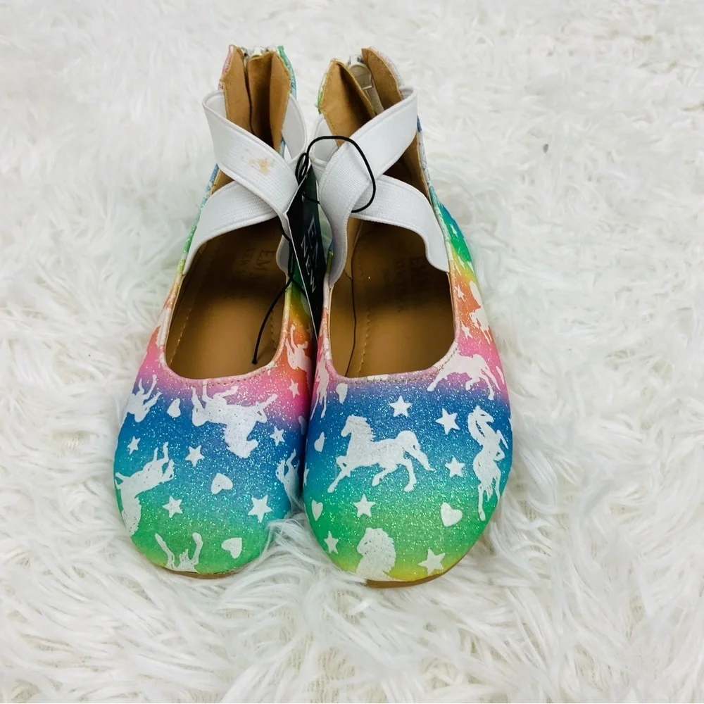 NWT EMMA NEW YORK colorful sparkly unicorn ballerina flats size girls 8